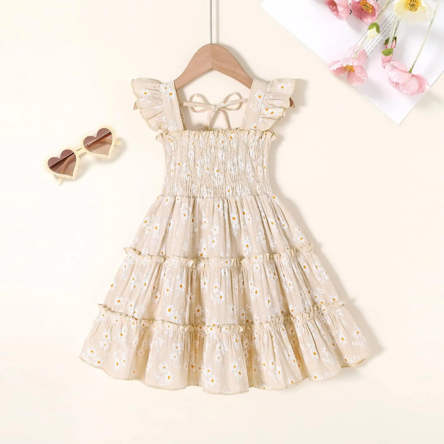 YOUNGER TREE Toddler Girl Dress Baby Girls Summer Clothes Ruffle Sleeve Floral Smock Beach Boho Dresses Sundress