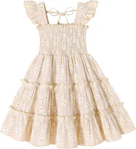 YOUNGER TREE Toddler Girl Dress Baby Girls Summer Clothes Ruffle Sleeve Floral Smock Beach Boho Dresses Sundress