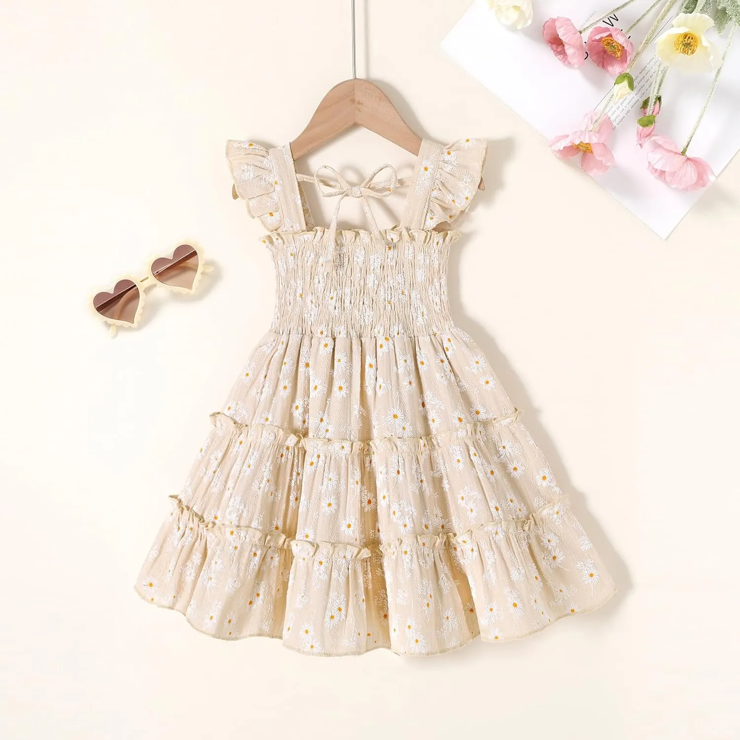 YOUNGER TREE Toddler Girl Dress Baby Girls Summer Clothes Ruffle Sleeve Floral Smock Beach Boho Dresses Sundress